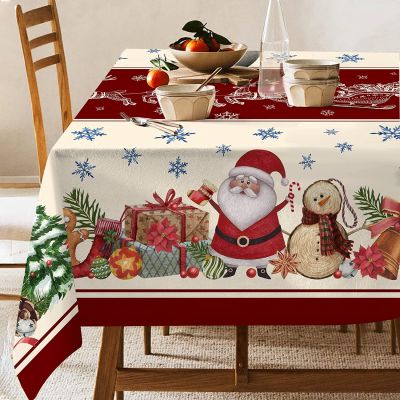 Christmas Snowman Rectangular Tablecloth, Winter Santa Gift Christmas Tree Tablecloth for Holiday Party Dinner Ornaments