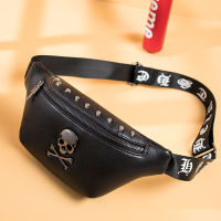 Cool Uni Waist Bag Pu Leather Chest Bag Skull Fanny Pack Women Black Waist Pack Ladies Punk Belt Bag High Quality Bum Bag