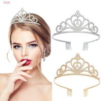 PENGA โลหะผสมอัลลอยด์ มงกุฏวันเกิด เงินสีเงิน ทองสีทอง หัวใจ Rhinestone Tiara สาวๆ เครื่องประดับสุดหรู แถบคาดศีรษะ