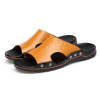 Mens Slippers Outdoor Summer Genuine Leather Slides for Men Couple Non-slip Women Home Fashion Casual Single Shoes Large Size