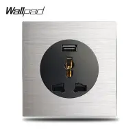 Wallpad L6สีเทา2.1A Fast ชาร์จ USB ซ็อกเก็ตผนังไฟฟ้าซ็อกเก็ต Silver Brushed แผงอลูมิเนียม