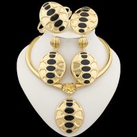 【lz】✜  Dubai Conjunto de jóias para mulheres colares e brincos grandes projeto do casamento pulseira anel acessório de festa nupcial presente