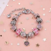 [In Stock] Love Heart Kids DIY Jewellery Bracelet Pink Dotted Big Hole Bead Bracelet Delicate Lobster Clasp Adjustable Bracelet