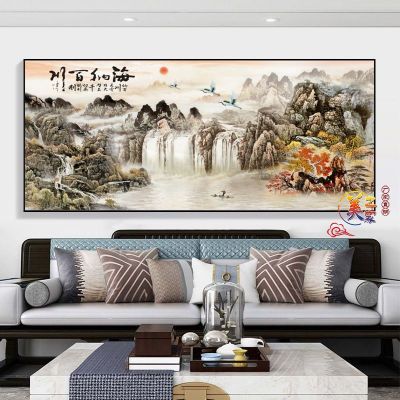 （HOT) ภูมิทัศน์ห้องนั่งเล่นภาพวาดตกแต่งโซฟาพื้นหลังผนังแขวนภาพวาดจีนใหม่สมัยใหม่บ้านและ Wanshixing แบนเนอร์จิตรกรรมฝาผนังภาพจิตรกรรมฝาผนัง