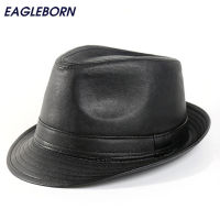 New Design Fashion Brief Mens Leather Fedora Hats Cap Flat Top Gentleman Jazz Caps Casquette Party Hat Gorras Chapeu Church Hats