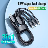 [3C electronic digital]  3in 1 USB สายสำหรับ iPhone 14 13 12 11 Pro Max 6A ชาร์จเร็วสายชาร์จสำหรับ Huawei Samsung S20 Xiaomi สายยูเอสบีขนาดเล็กลวด USB