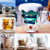 250ml Creative Double Wall Glass Mug Bear Cat Dog Sheep Animal Christmas Glass Mug Cute Beer Milk Coffee Cup Festival Gift Cups  Mugs Saucers