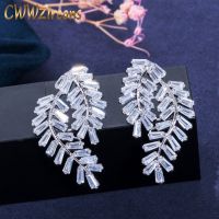 {Han ornaments}CWWZircons ยี่ห้อการออกแบบที่หรูหราใบใหญ่รูปสแควร์ Cubic Z Irconia หินชุบเงินผู้หญิง S Tud E Arrings เครื่องประดับ CZ238