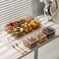 Dried Fruit Plate Nordic Snack Dishes Transparent Square Salad Dessert Jar Grid Food Storage Preserved Tray Box Lid Bowl