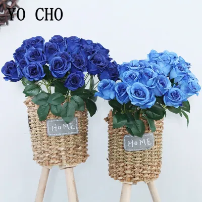 12 Heads Royal Blue Artificial Flowers Rose Floral Bouquet Simulation Silk Fake Flowers Home Wedding Party Table Decor Flowers Artificial Flowers  Pla