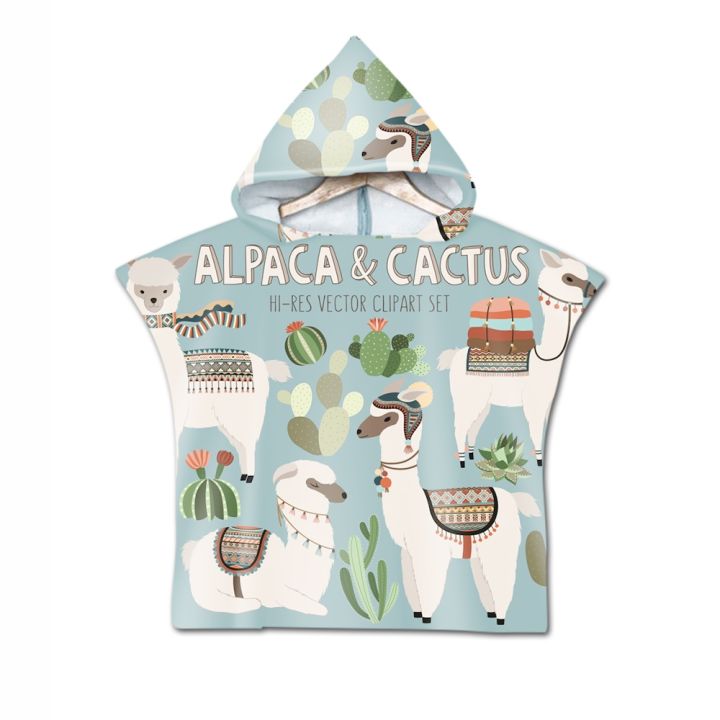 xiaoli-clothing-ใหม่เด็กลามาการ์ตูนน่ารักเสื้อคลุมด้วยผ้าผ้าขนหนูชายหาด-alpaca-พิมพ์ไมโครไฟเบอร์เด็กเด็กสาวเด็กว่ายน้ำผ้าขนหนูอาบน้ำ