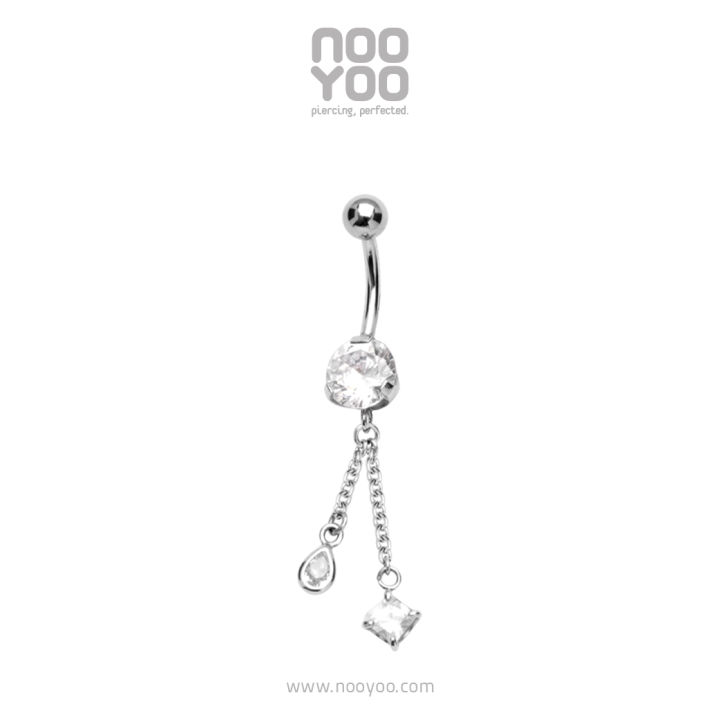 nooyoo-จิวสะดือสำหรับผิวแพ้ง่าย-triple-crystal-dangling