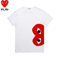 COMME Des Garcons ดั้งเดิมเสื้อยืดแขนสั้นสีขาวผ้าฝ้ายคอกลมหลวมและใส่สบายสำหรับทั้งหญิงและชายแขนสั้นอเนกประสงค์เสื้อยืดลำลอง