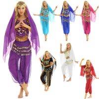 【YD】 Ladies Bollywood Belly Costumes Arabian Coins Lace-up Back Top Harem Pants Costume