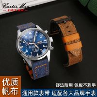 Canvas Watch Strap 22 24MM Black Blue Suitable for Seiko Seagull IWC Leather Bottom Old Style Suitable for Men