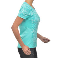 เสื้อยืดแขนสั้นผู้หญิงสำหรับใส่เดินป่าบนภูเขา สีฟ้า  WOMEN’S MOUNTAIN HIKING SHORT-SLEEVED T-SHIRT TURQUOISE QUECHUA