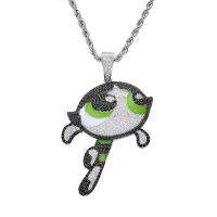 Freewear Powerpuff Girls Hiphop Jewelry Gold Micro Paved CZ Zircon Cartoon Character Blossom Pendant Necklace Iced Out Pendant