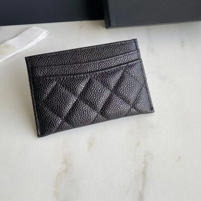 Top 5A Quality Card Holder Woman Genuine Leather Coin Purse Grid Pattern Caviar Wallet Soft Luxury Designer Cowhide Credit Short Card Holders