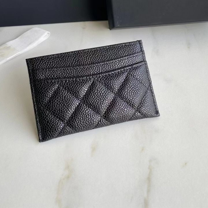 top-5a-quality-card-holder-woman-genuine-leather-coin-purse-grid-pattern-caviar-wallet-soft-luxury-designer-cowhide-credit-short-card-holders