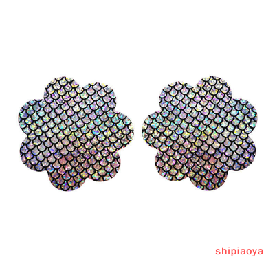 Shipiaoya แผ่นบางเฉียบบราแบบแปะสีเลเซอร์1คู่ที่ปิดเต้านมแผ่นซิลิโคนปิดหัวนมระบายอากาศได้ทิ้งเสื้อชั้นในติดแน่นล่องหน