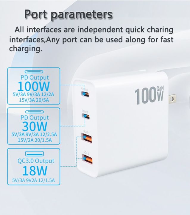 ที่ชาร์จ-gan-100w-ปลั๊กแปลงแบบพับได้-qc3-0-usb-a-และ-pd-คู่สำหรับโน้ตบุ๊คหรือโทรศัพท์มือถือชาร์จเร็วกำลังสูง