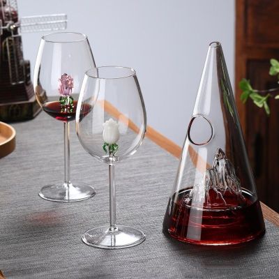 แก้วกระจกทำมือแก้วไวน์สีแดงกุหลาบใสแชมเปญแก้วคริสตัลสวยงามนางฟ้าแก้วสนุกๆ