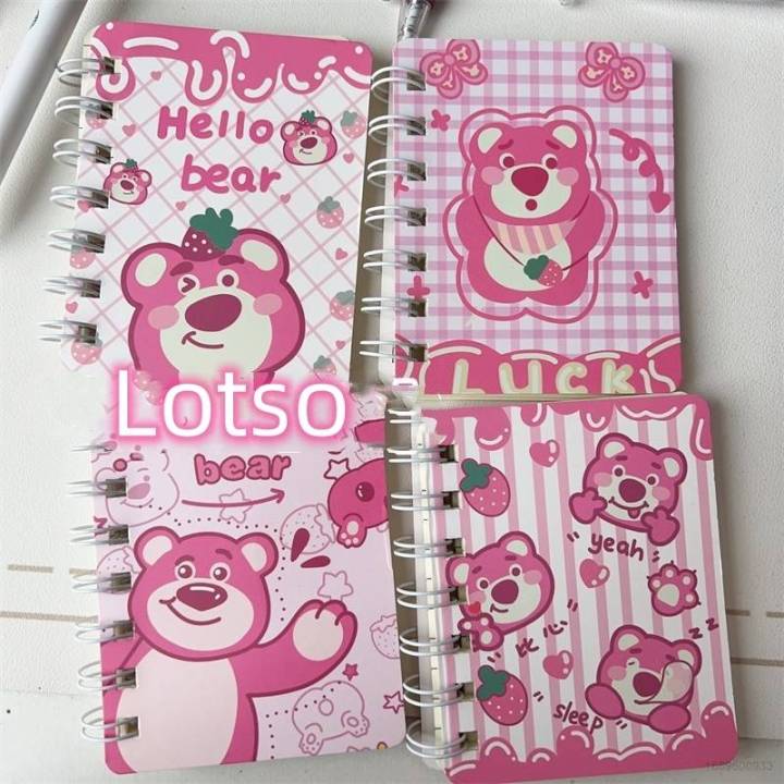 4pcs-set-lotso-a7-spiral-notebook-strawberry-bear-small-cartoon-spongebob-vworkbook-thickened-horizontal-line