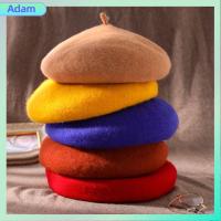 ADAM สีทึบทึบ หมวกเบเร่ต์ขนสัตว์ อบอุ่นและอบอุ่น ขนสัตว์หนาขึ้น หมวกจิตรกรหญิง ภาษาฝรั่งเศสคำ 10สี หมวกบีนนี่ หญิงหญิงหญิง