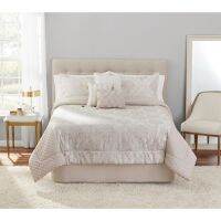 7-Piece Quilted Jacquard Comforter Set Ivory Full/Queen