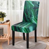 3D Print Marbling Pattern Stretch Dining Chair Cover Stools Seat Cover Home Banquet Room Decor Chair Protector Sofa Covers  Slips