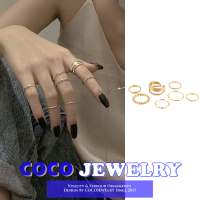 COCOJEWELRY 7ชิ้น/เซ็ตแหวนเงาเรียบง่ายสไตล์เกาหลีสำหรับผู้หญิงแฟชั่นฮิปฮอปเทรนด์แหวนนิ้วชี้