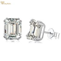 Wong Rain 100% 925 Sterling Silver Emerald Cut 4CT High Carbon Diamonds Ear Stud Earrings Wedding Party Jewelry Drop ShippingTH