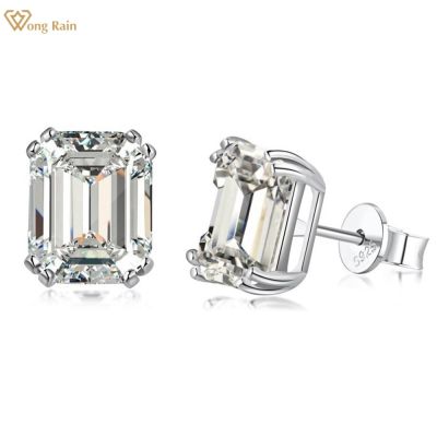 Wong Rain 100% 925 Sterling Silver Emerald Cut 4CT High Carbon Diamonds Ear Stud Earrings Wedding Party Jewelry Drop ShippingTH