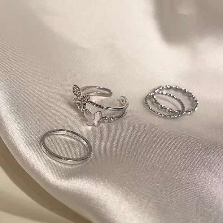 ruyifang-ชุดแหวนเปิดสไตล์ฮิปฮอปพังค์3ชิ้น-4ชิ้นแหวนสตรีแหวนโลหะผีเสื้อ