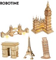 Robotime Rolife DIY สะพาน3D ตึกบิ๊กเบนตัวต่อไม้ปริศนาอาคารที่มีชื่อเสียงชิ้นส่วนของเล่นง่ายของขวัญสำหรับเด็กวัยรุ่น