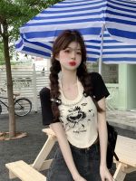 ▽ jazz jazz dance top women look thin two-piece set design sense y2k millennium American hot girl chain short-sleeved t-shirt women