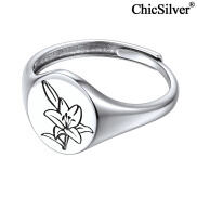 ChicSilver Nhẫn Biểu Tượng Hoa Khai Sinh Nhẫn Tuyên Bố Hoa Bằng Bạc