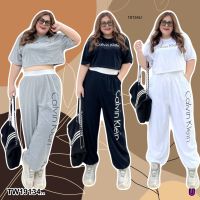 Set #Bigsize 2 ชิ้น เสื้อครอปแขนสั้น + กางเกงขายาว .. TW19134