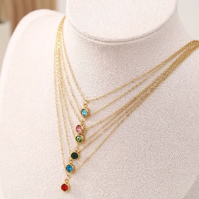 10pcs Stainless Steel Gold Plated Charm Birthstone Crystal Necklaces For Women Girls Clavicle Chain Party Jewelry Gifts 45 5cm