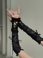 Women Sexy Fishnet Lace Fingerless Gloves Black Gothic Lolita DIY Strapping Sunscreen Sleeve Oversleeve Elastic Mesh Punk Gloves