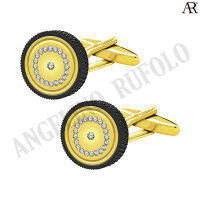 ANGELINO RUFOLO Cufflink(คัฟลิงค์) ดีไซน์ Crystal Wheel กระดุมข้อมือคัฟลิ้งโรเดียมคุณภาพเยี่ยม ตัวเรือนสีทอง-ดำ / สีเงิน ประดับตกแต่งด้วย rystal