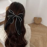 Popular Pearl Ribbon Hairpin Luxury Chiffon Bow Headpin for Female College Headdress Jewelry Women 39;s Day Gift