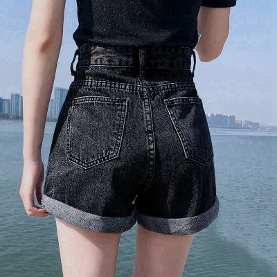 แบบบางสำหรับฤดูร้อน ins สไตล์เกาหลีเอวสูงกางเกงขาสั้นผ้ายีนส์ใส่แล้วดูผอมผู้หญิงทรงหลวม a กางเกงร้อนขากว้าง