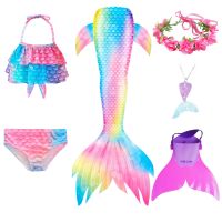 2023 Girls Swimming Mermaid Tail Mermaid Costume Cosplay Children Swimsuit Fantasy Beach Bikini Can Add Monofin Fin Halloween