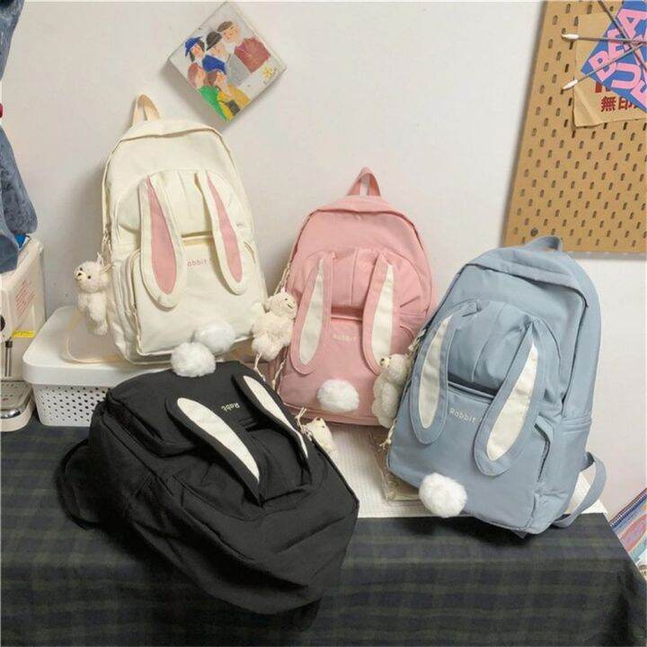 rabbit-ears-girl-backpack-large-capacity-lightweight-waterproof-travel-backpack-business-computer-bag-leisure-simple-schoolbag