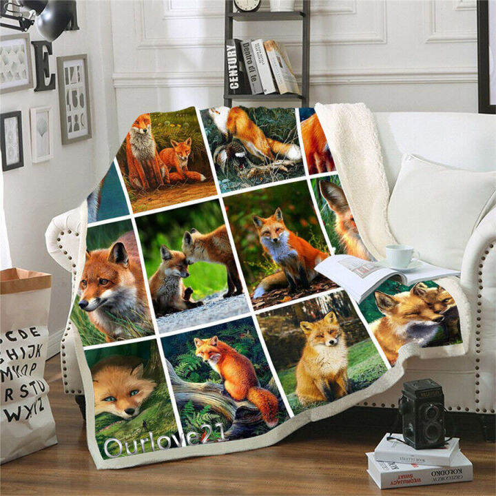 Animals red fox 3D print Sherpa Blanket Sofa Couch quilt cover throw
