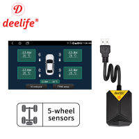 Deelife 5ล้อ TPMS สำหรับ Android รถวิทยุเครื่องเล่นดีวีดียางความดันระบบการตรวจสอบยางอะไหล่เซ็นเซอร์ยาง USB TMPS