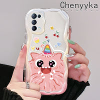 เคส Chenyyyka สำหรับ OPPO Reno 5 5G Reno 5K 5G เคสพบ X3 Lite ลายการ์ตูนมอนสเตอร์ที่น่ารักดีไซน์ใหม่ขอบคลื่นเนื้อครีมกันกระแทกแบบใสนิ่มเคสมือถือโปร่งใสลายกล้องถ่ายรูปเรียบง่ายอ่อนโยนฝาครอบป้องกัน