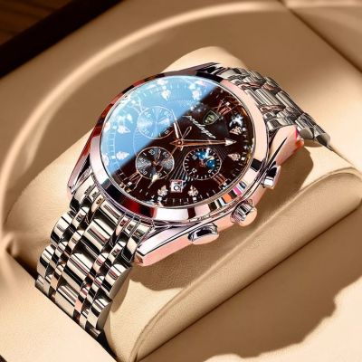 （A Decent035）POEDAGAR Men WatchChronographWatches TopLuxury Full SteelLuminous DateFashion Wristwatch