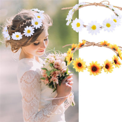 Bohemian Wedding Headpiece Floral Headwear Boho Flower Crown Daisy Hair Wreath Sunflower Headband